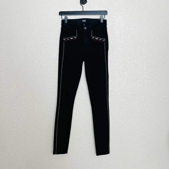Anthropologie Paige Amberly High Rise Skinny Jeans size 25 Black Embroidered - Picture 5 of 12